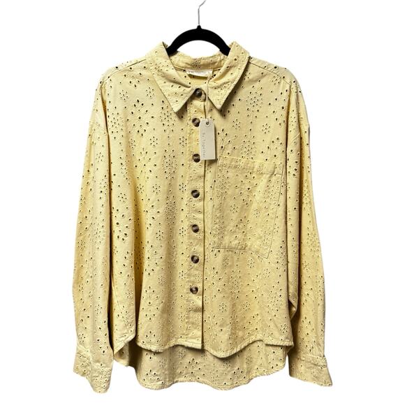 NWT By Together Yellow Long Sleeve Button Up Donny Eyelet Shacket Womens Large - Picture 3 of 11